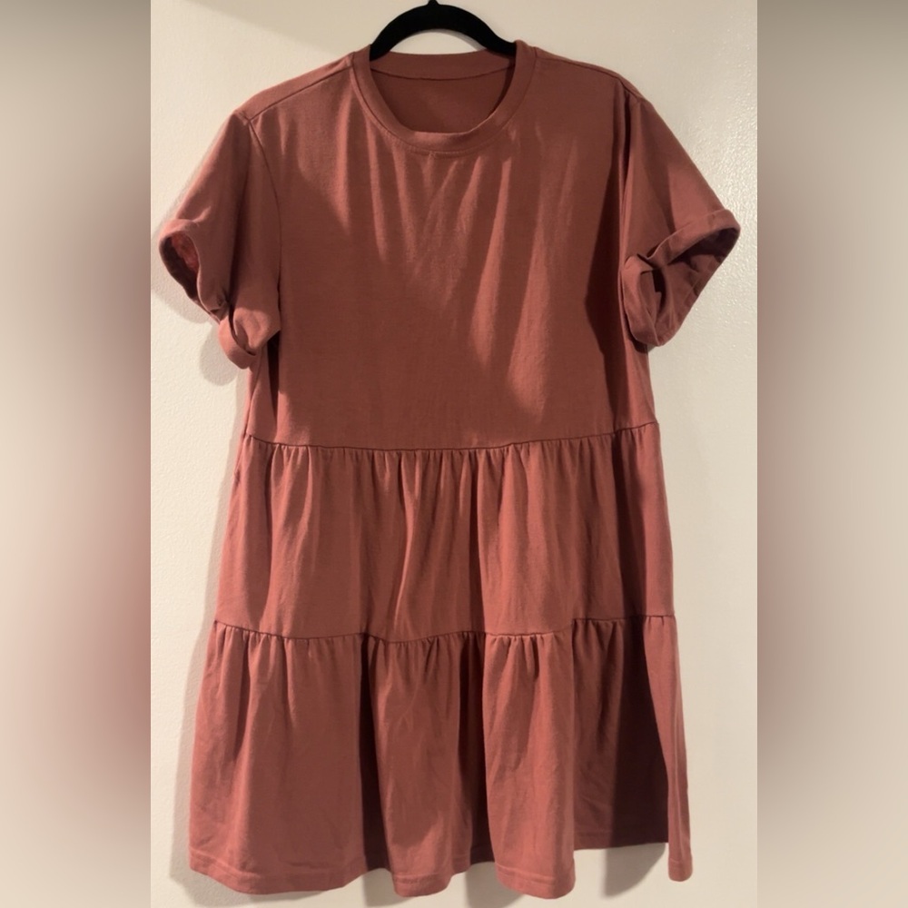 SHEIN Dusty Rose Tiered Short Sleeve Mini Dress